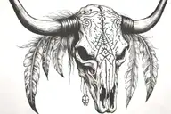boho longhorn cow skull with feathers hanging tattoo design idea