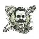 matrix spoon with mustache  tattoo design idea