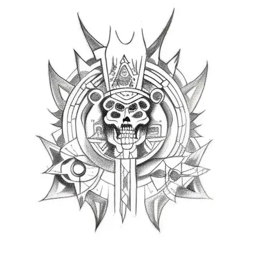 A sketch-style tattoo of a shamanic healer surrounded by sacred Mayan symbols tattoo design idea
