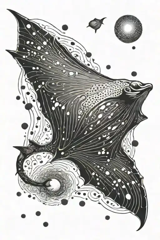 A manta ray gracefully gliding through the ocean depths tattoo design idea