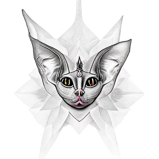 sphinx cat with crown roses tattoo design idea