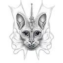 sphinx cat with crown roses tattoo design idea