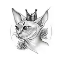 sphinx cat with crown roses tattoo design idea