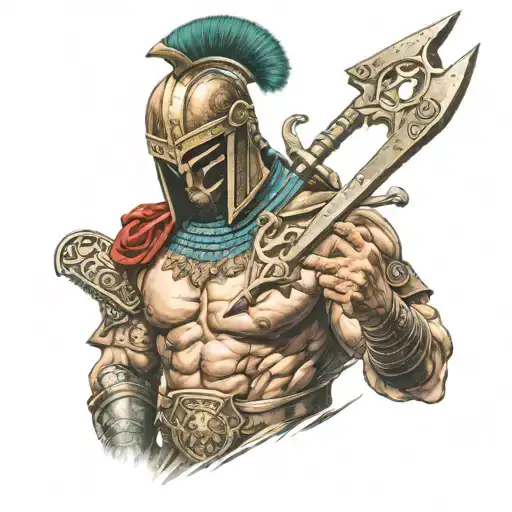 sparta warrior and kreuz tattoo design idea