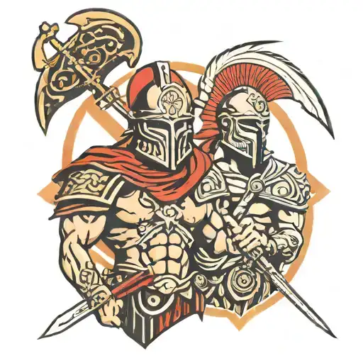 sparta warrior and Kreuz  tattoo design idea