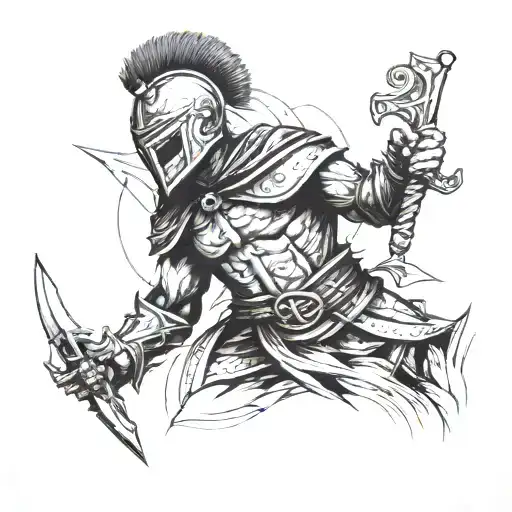 sparta warrior and Kreuz  tattoo design idea