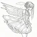 Makima from chainsaw man in a gala dress standing and looking from the side tattoo design idea