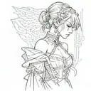 Makima from chainsaw man in a gala dress standing and looking from the side tattoo design idea