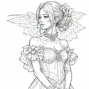 Makima from chainsaw man in a gala dress standing and looking from the side tattoo design idea