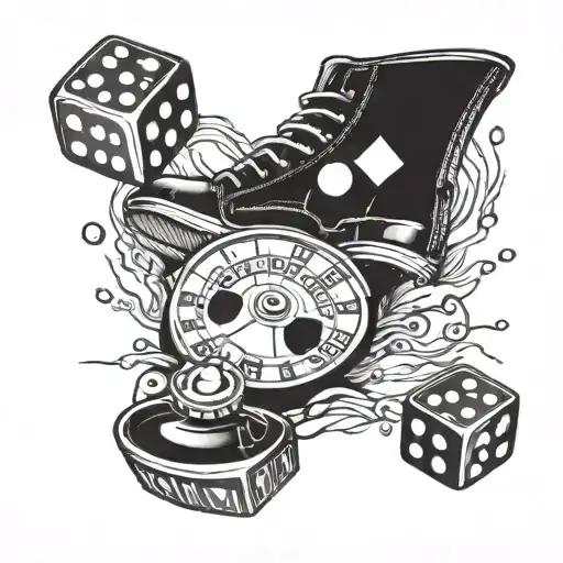 A leg tattoo featuring a roulette table with dice rolling on top, landing exactly on 21. The dice should not be too smal tattoo design idea