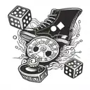 A leg tattoo featuring a roulette table with dice rolling on top, landing exactly on 21. The dice should not be too smal tattoo design idea