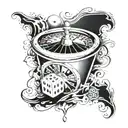 A leg tattoo featuring a roulette table with dice rolling on top, landing exactly on 21. The dice should not be too smal tattoo design idea