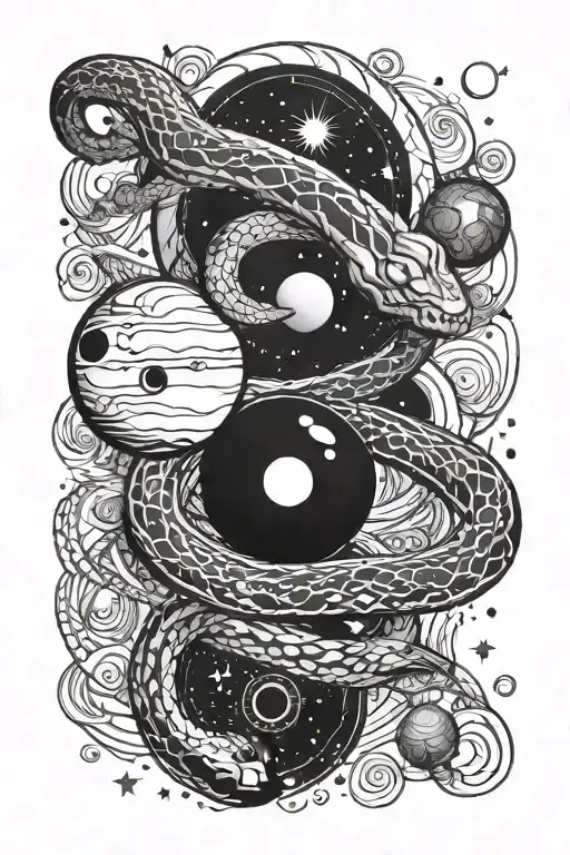 Tattoo of a snake with planets of the solar system tattoo design idea