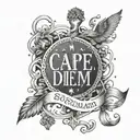 A tattoo featuring the Latin phrase 'Carpe Diem' intertwined with imagery of Roman gods and goddesses tattoo design idea