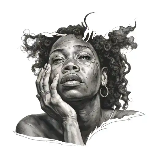 a black women face that is separated crying asking for help in the inside but none understand her from the outside  tattoo design idea