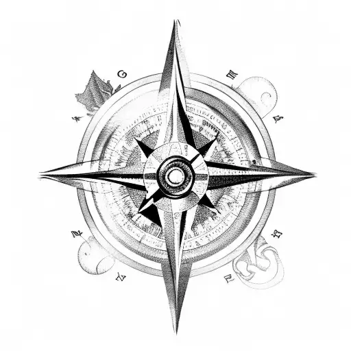 compass, forest and finnish lion tattoo design idea