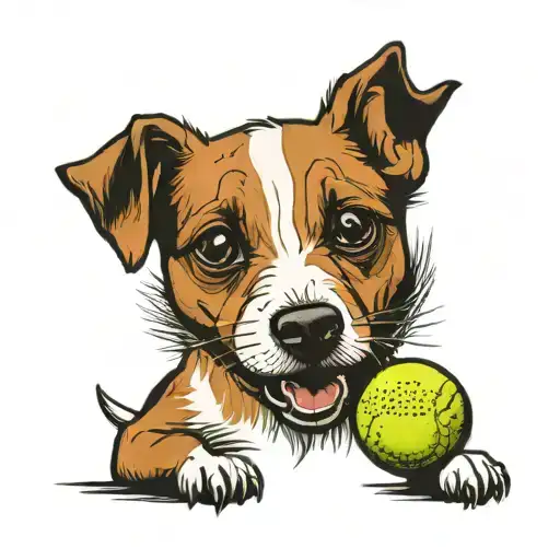 a jack russel terrier playing with a tennis ball tattoo design idea