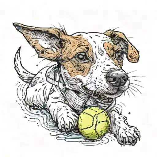 a jack russel terrier playing with a tennis ball tattoo design idea