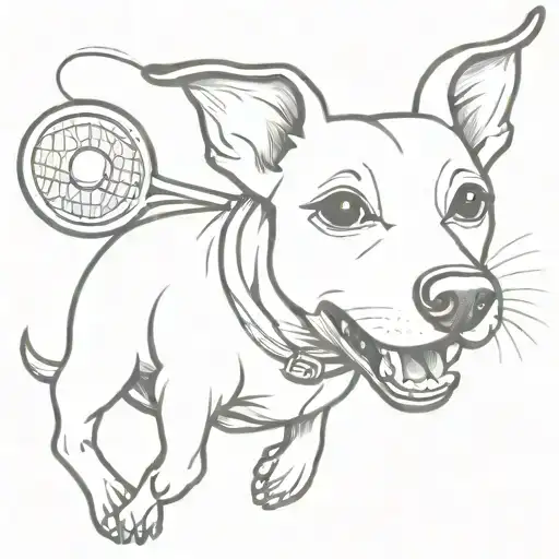 a stick figure of a jack russel terrier catching a tennis ball  tattoo design idea