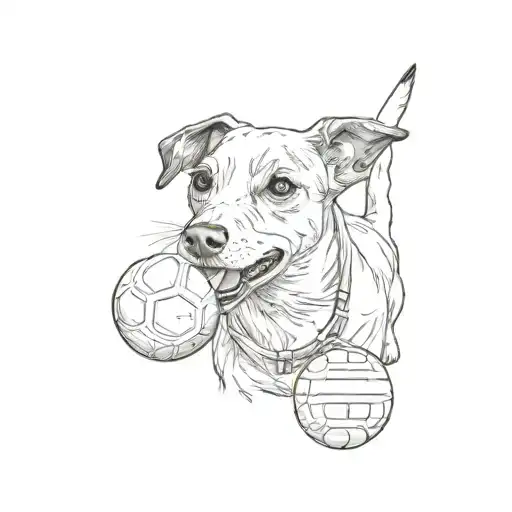 a jack russel terrier playing with a tennis ball tattoo design idea