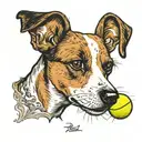 a jack russel terrier playing with a tennis ball tattoo design idea