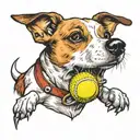 a jack russel terrier playing with a tennis ball tattoo design idea