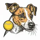 a jack russel terrier playing with a tennis ball tattoo design idea