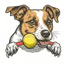 a jack russel terrier playing with a tennis ball tattoo design idea