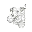 a jack russel terrier playing with a tennis ball tattoo design idea