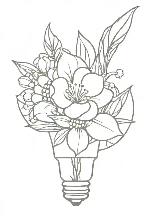shattered light bulb with simple flower bouquet of lily of the valley daisy's chrysanthemum and aster tattoo design idea
