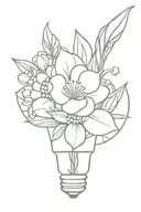 shattered light bulb with simple flower bouquet of lily of the valley daisy's chrysanthemum and aster tattoo design idea