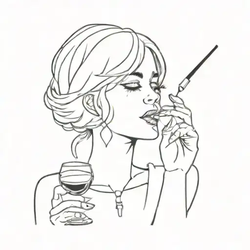 girl with wine glass and cigarette tattoo design idea