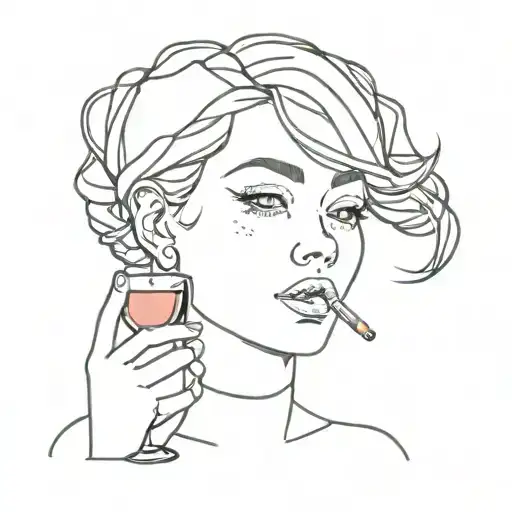 girl with wine glass and cigarette tattoo design idea