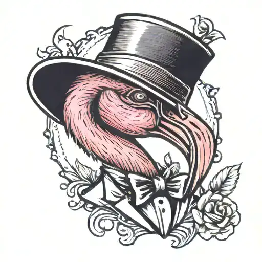Flamingo wearing Top Hat & sunglasses tattoo design idea