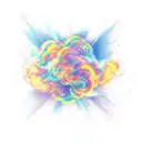 A shooting star bursting into a cloud of colorful smoke tattoo design idea