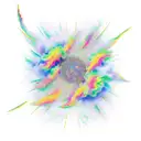 A shooting star bursting into a cloud of colorful smoke tattoo design idea