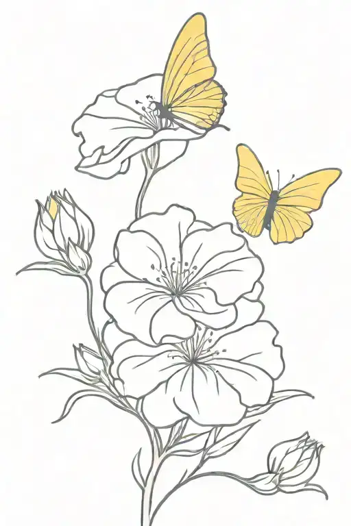 carnations and yellow butterfly tattoo design idea