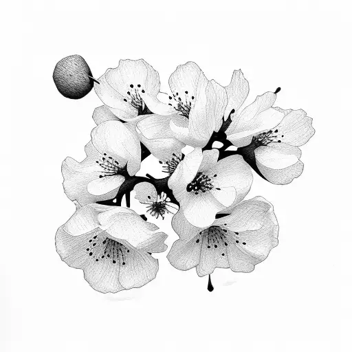 cherry blossom realistic black and white tattoo design idea