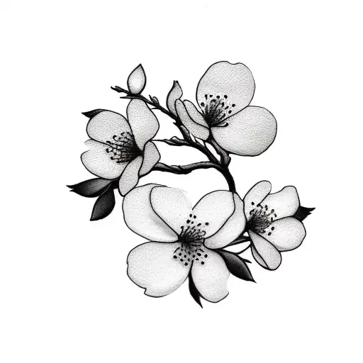 small cherry blossom branch black and white tattoo design idea