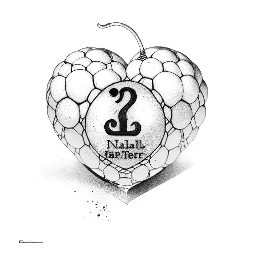 tennis ball, handball ball and a heart with 3 birth dates in roman numbers tattoo design idea
