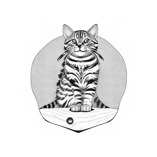 striped and spotted tabby cat, standing on its hind legs dressed as a pirate, with a wooden hind peg leg  tattoo design idea