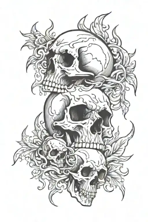 skulls and flames tattoo design idea