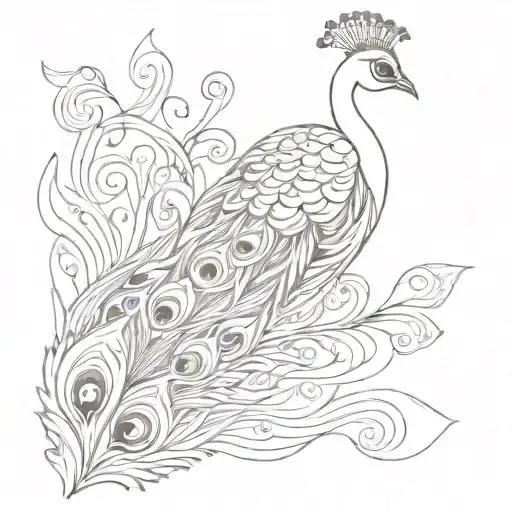 A unique peacock feather design inspired by art nouveau patterns in sketch style tattoo design idea