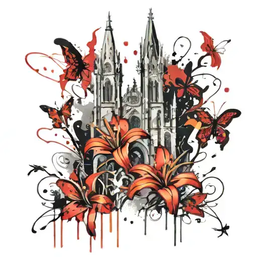Lillies gothic cathedral tattoo design idea