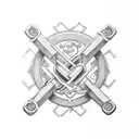 Interlocking hearts with barbells forming the initials tattoo design idea