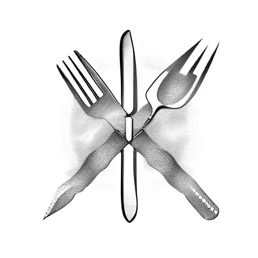 A blackwork tattoo of a fork and knife crossed over a software code, symbolizing the balance between your occupation as a software developer and your passion for cooking. tattoo design idea