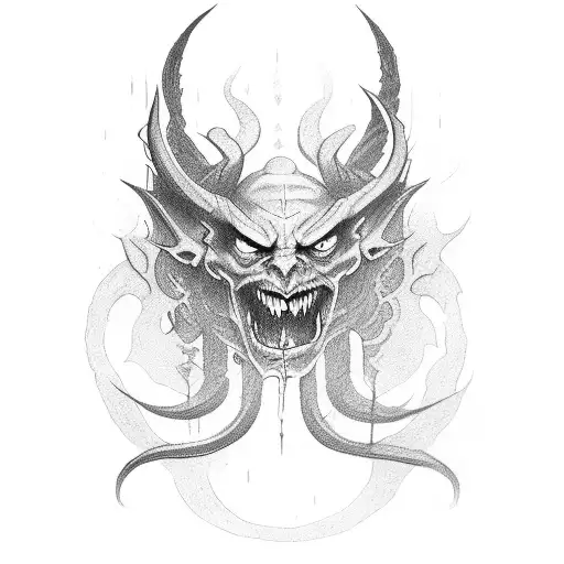 demon with amir text  tattoo design idea