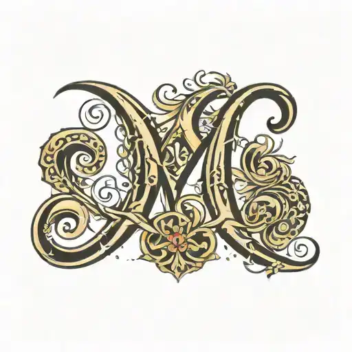the letters KM in a calligraphic style tattoo design idea