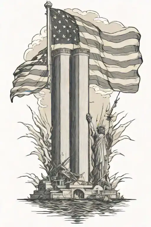 9/11, twin towers, attack on pearl harbor, & Lone Sailor Statue tattoo design idea