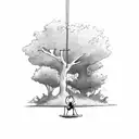a dead tree with a little boy on a swing tattoo design idea